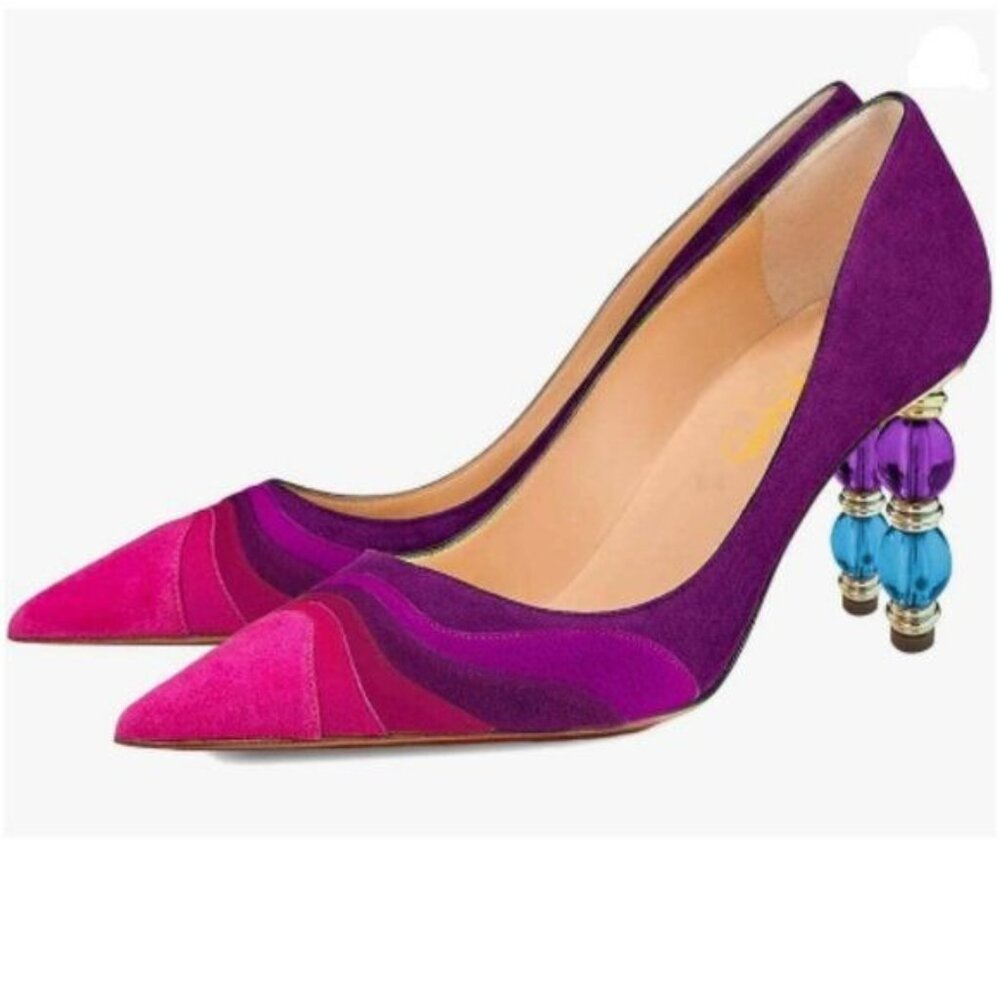 Fowt Purple Wave Pattern Pointed Toe Slip On Part… - image 1